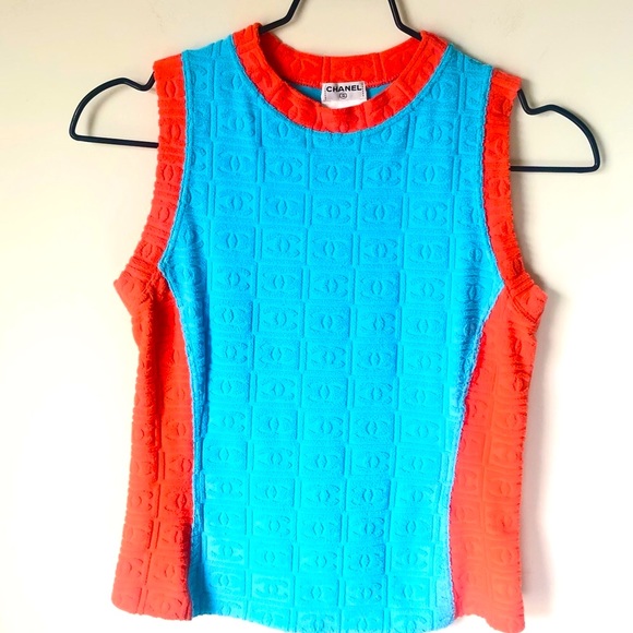 VTG CHANEL SPORT LOGO TERRY SHIRT TOP HAILEY BIEBER 36 - Picture 6 of 7